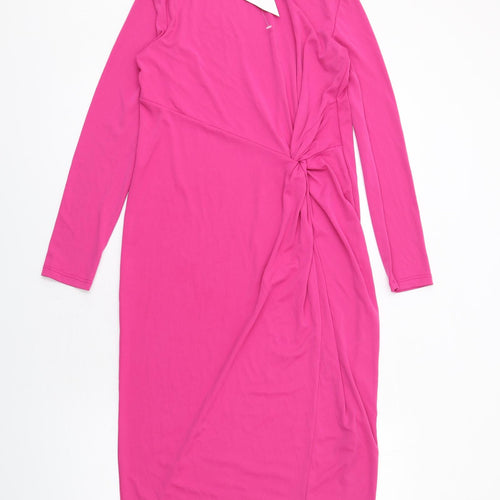 Zara Womens Pink Polyester Sheath Size S Round Neck Pullover - Front Detail