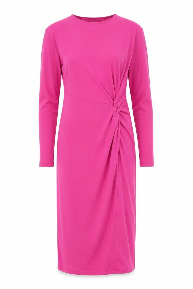 Front view of Zara women’s pink polyester sheath, size S, round neck pullover - front detail