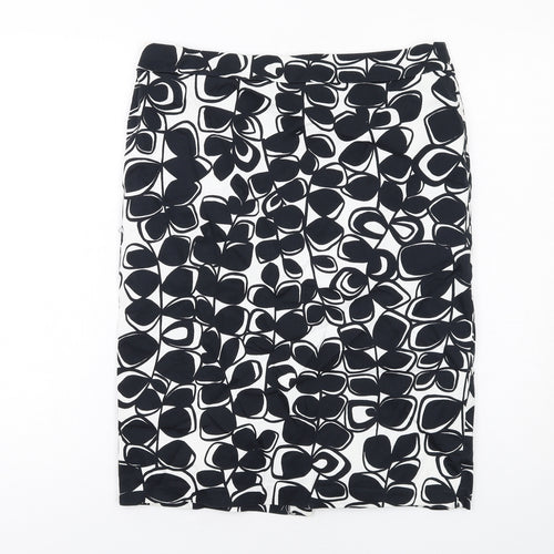 Marks and Spencer Womens Black Geometric Cotton Straight & Pencil Skirt Size 12 Zip