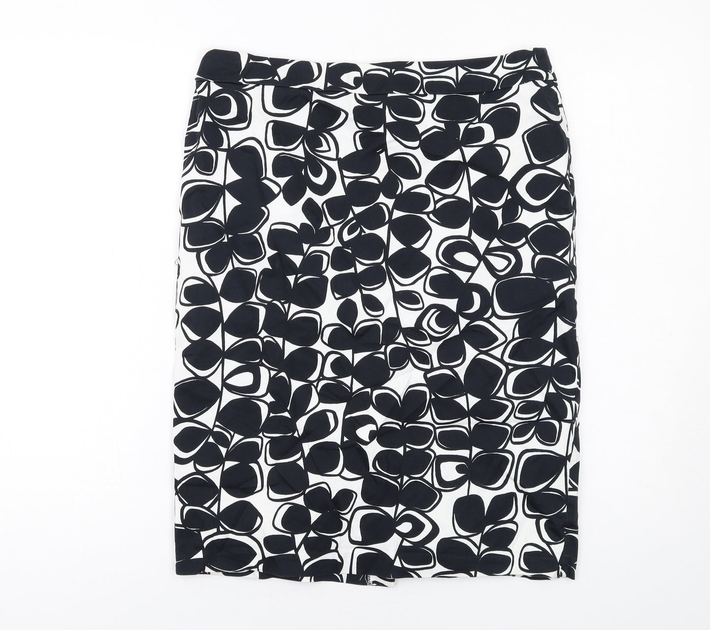 Marks and Spencer Womens Black Geometric Cotton Straight & Pencil Skirt Size 12 Zip