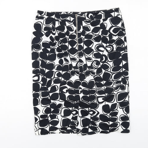 Marks and Spencer Womens Black Geometric Cotton Straight & Pencil Skirt Size 12 Zip