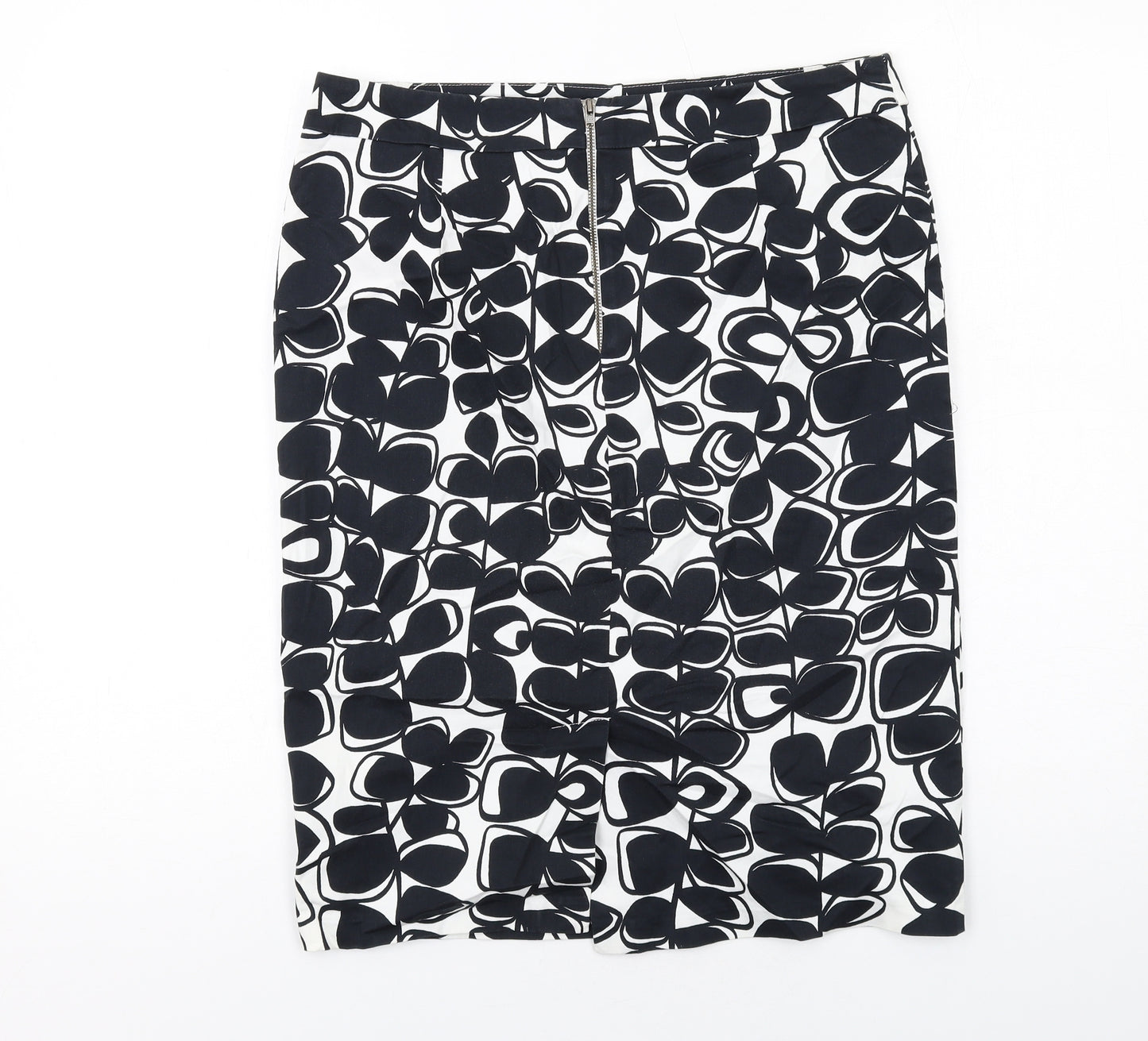 Marks and Spencer Womens Black Geometric Cotton Straight & Pencil Skirt Size 12 Zip