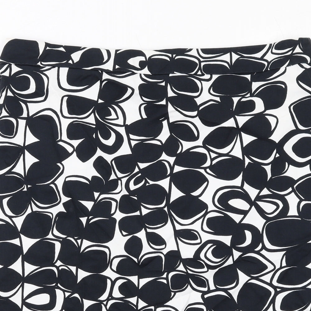 Marks and Spencer Womens Black Geometric Cotton Straight & Pencil Skirt Size 12 Zip