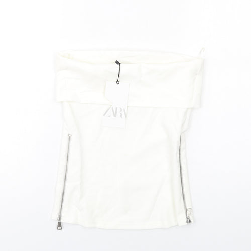 Zara Womens White Polyester Cropped Tank Size XS Off the Shoulder