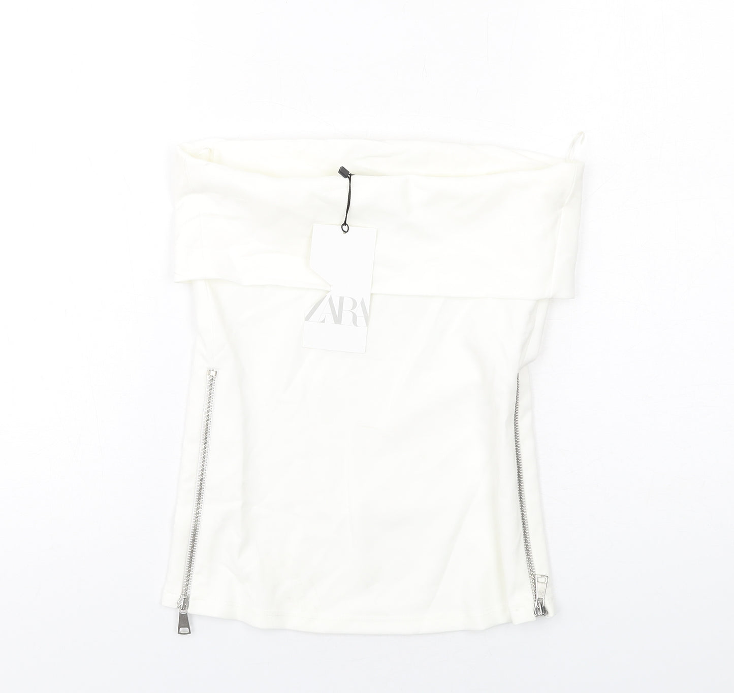Zara Womens White Polyester Cropped Tank Size XS Off the Shoulder