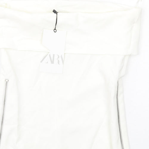 Zara Womens White Polyester Cropped Tank Size XS Off the Shoulder