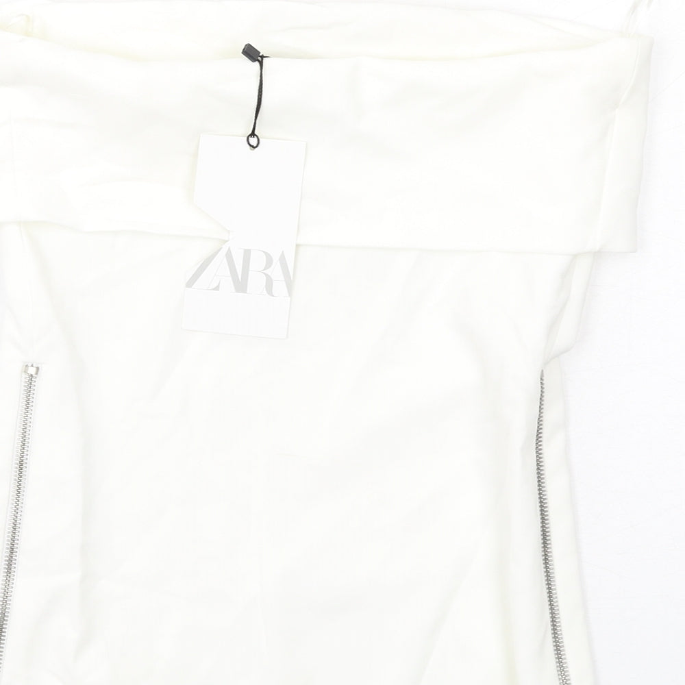 Zara Womens White Polyester Cropped Tank Size XS Off the Shoulder