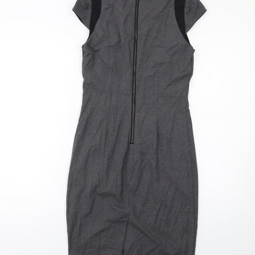 Zara Womens Grey Geometric Polyester Pencil Dress Size S Round Neck Zip - Cap Sleeve