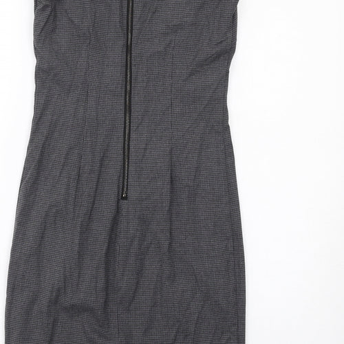 Zara Womens Grey Geometric Polyester Pencil Dress Size S Round Neck Zip - Cap Sleeve