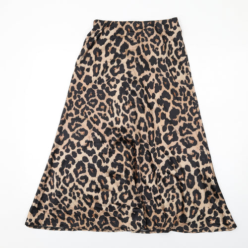 New Look Womens Brown Animal Print Polyester Maxi Skirt Size 8 Zip - Leopard pattern