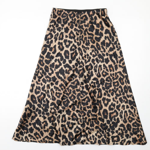 New Look Womens Brown Animal Print Polyester Maxi Skirt Size 8 Zip - Leopard pattern