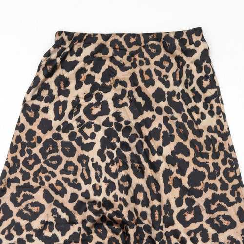 New Look Womens Brown Animal Print Polyester Maxi Skirt Size 8 Zip - Leopard pattern