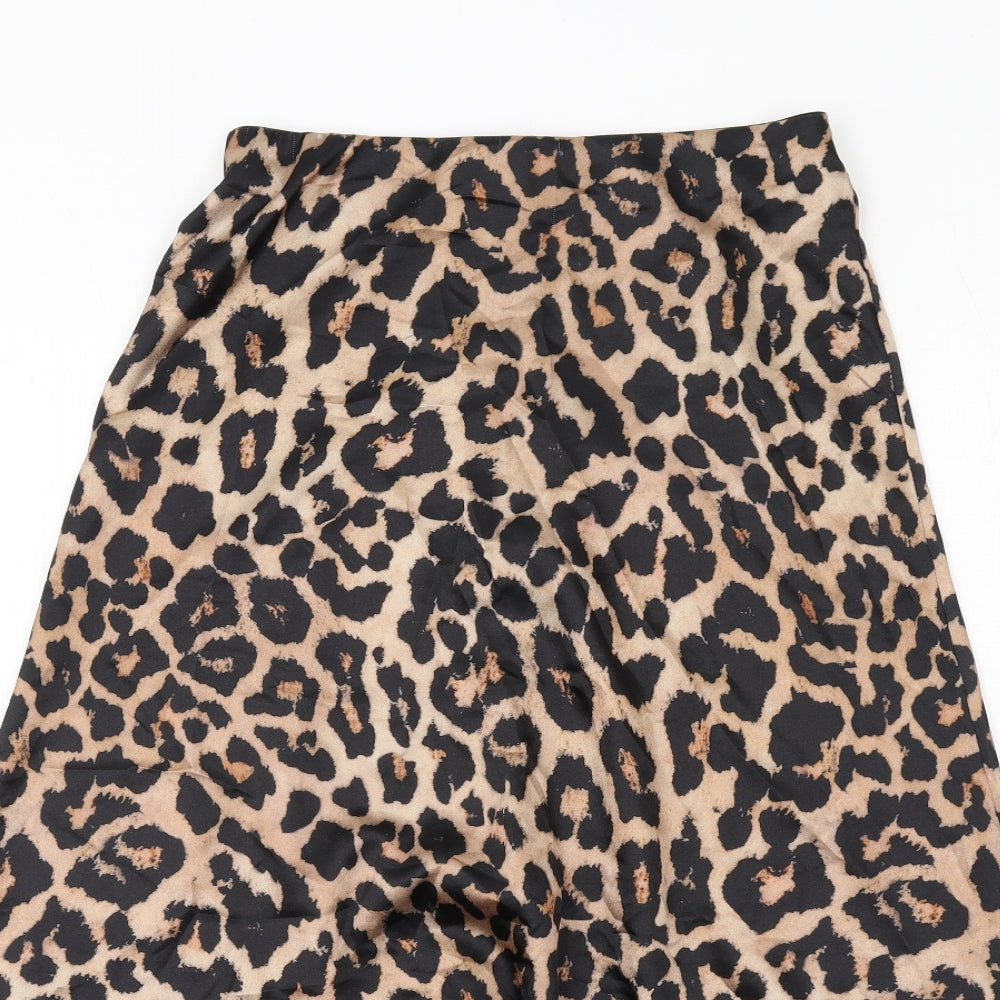 New Look Womens Brown Animal Print Polyester Maxi Skirt Size 8 Zip - Leopard pattern