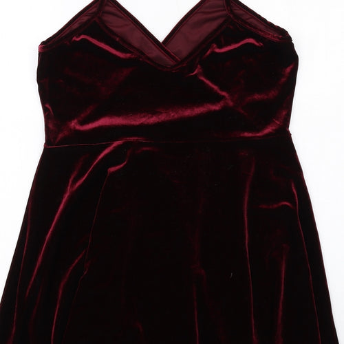 Missguided Womens Red Polyester Mini Size 14 V-Neck Pullover