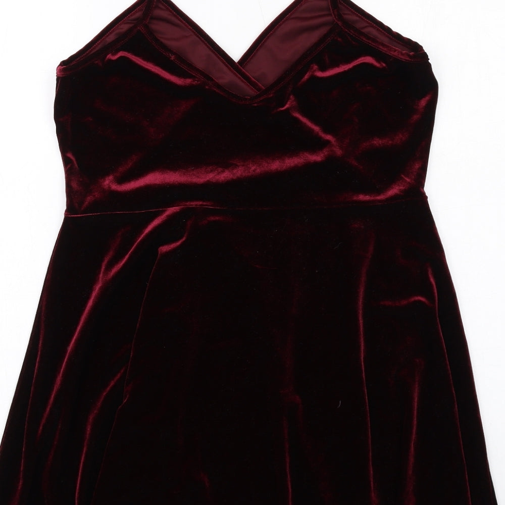 Missguided Womens Red Polyester Mini Size 14 V-Neck Pullover