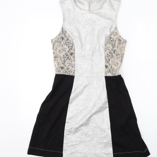 French Connection Womens Multicoloured Polyester Tank Dress Size 10 Round Neck Zip - Lace Details