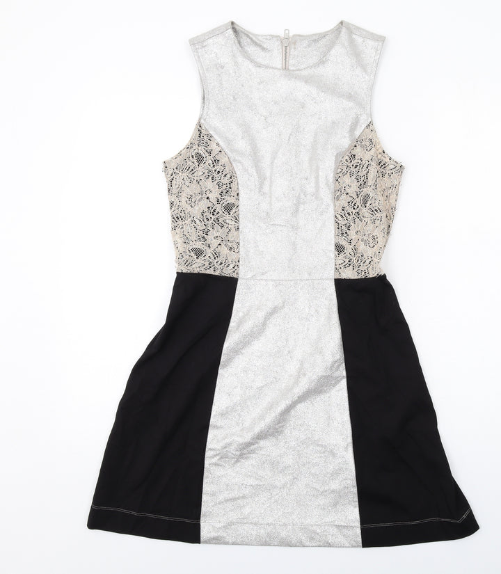 French Connection Womens Multicoloured Polyester Tank Dress Size 10 Round Neck Zip - Lace Details