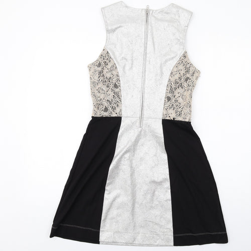 French Connection Womens Multicoloured Polyester Tank Dress Size 10 Round Neck Zip - Lace Details