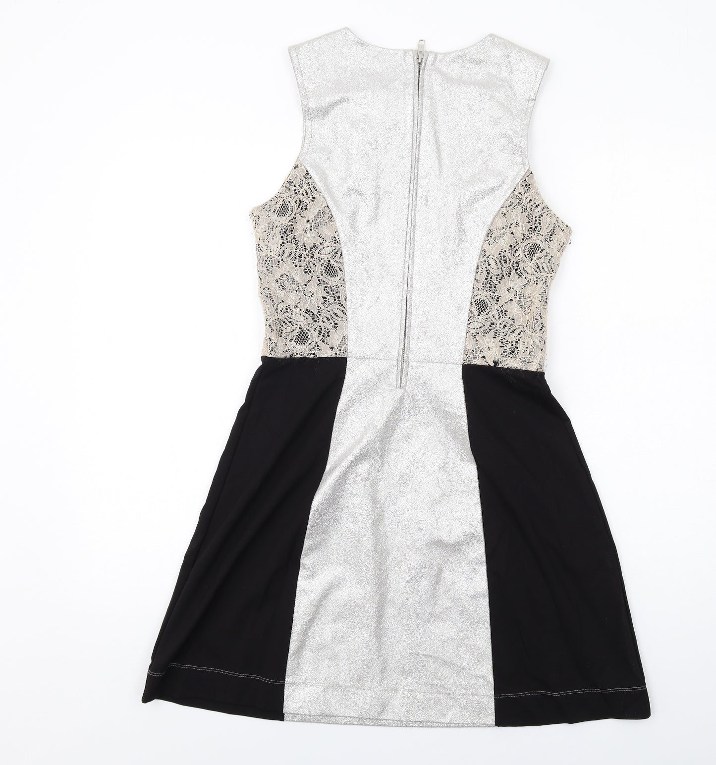 French Connection Womens Multicoloured Polyester Tank Dress Size 10 Round Neck Zip - Lace Details