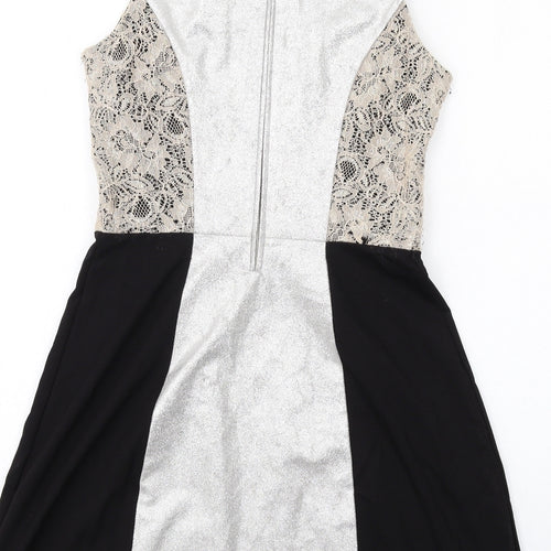French Connection Womens Multicoloured Polyester Tank Dress Size 10 Round Neck Zip - Lace Details