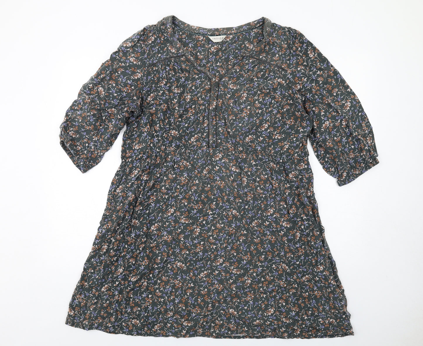 Indigo Womens Multicoloured Floral Viscose A-Line Size 16 V-Neck Pullover
