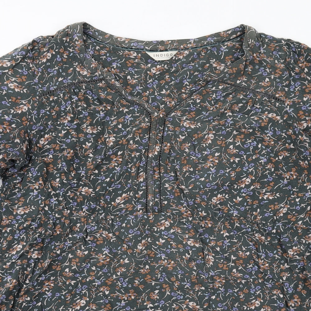 Indigo Womens Multicoloured Floral Viscose A-Line Size 16 V-Neck Pullover