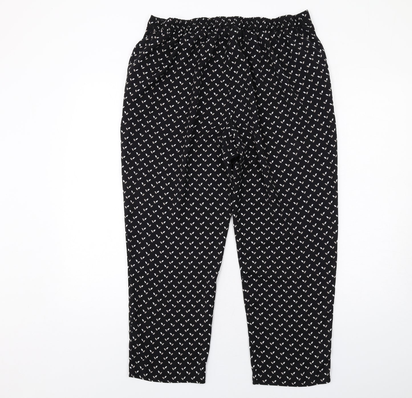 Debenhams Womens Black Geometric Viscose Trousers Size 16 L26 in Regular