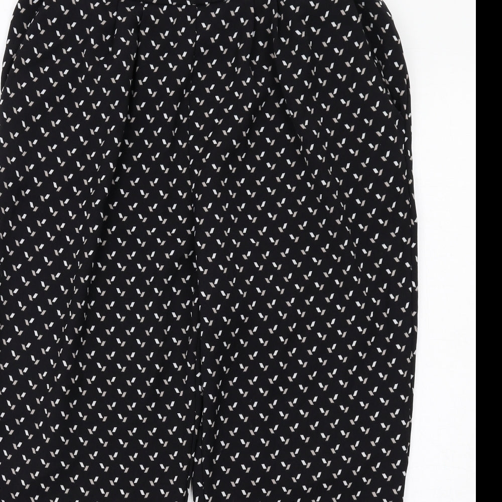 Debenhams Womens Black Geometric Viscose Trousers Size 16 L26 in Regular