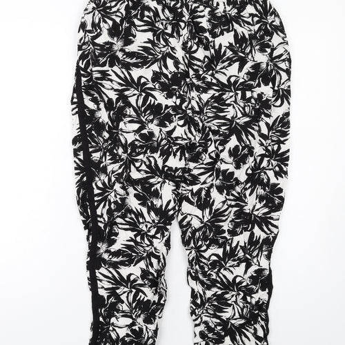 Dorothy Perkins Womens Black Geometric Viscose Trousers Size 14 L25 in Regular Drawstring - Leaf Pattern