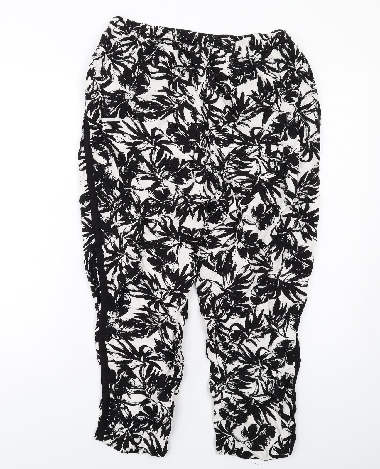 Dorothy Perkins Womens Black Geometric Viscose Trousers Size 14 L25 in Regular Drawstring - Leaf Pattern