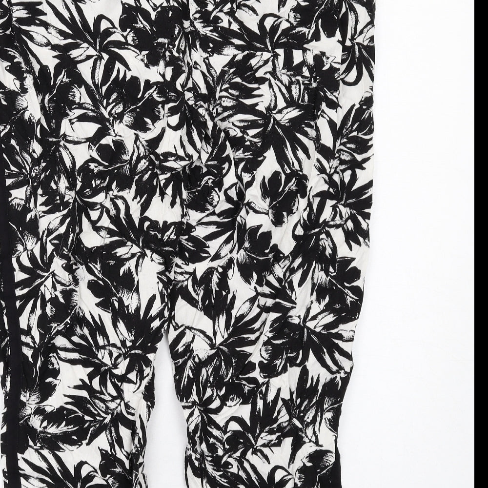 Dorothy Perkins Womens Black Geometric Viscose Trousers Size 14 L25 in Regular Drawstring - Leaf Pattern