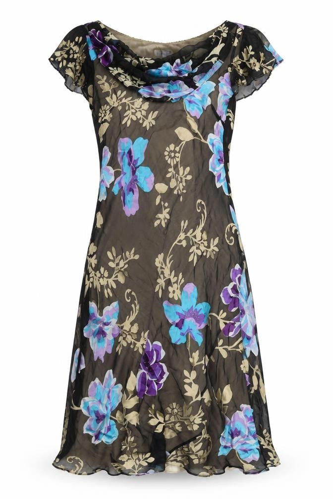 Front view of Country Casuals women’s multicoloured floral polyester a-line, size UK 8, cowl neck pullover