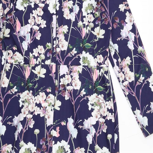 Autograph Womens Purple Floral Polyester Shift Size 12 Round Neck Zip