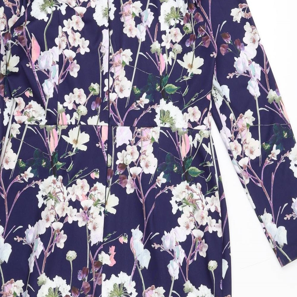 Autograph Womens Purple Floral Polyester Shift Size 12 Round Neck Zip