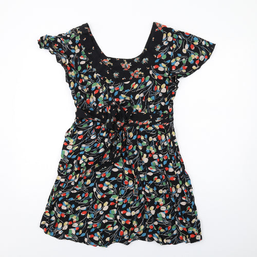 Dorothy Perkins Womens Black Floral Viscose A-Line Size 16 Round Neck Zip