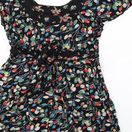 Dorothy Perkins Womens Black Floral Viscose A-Line Size 16 Round Neck Zip