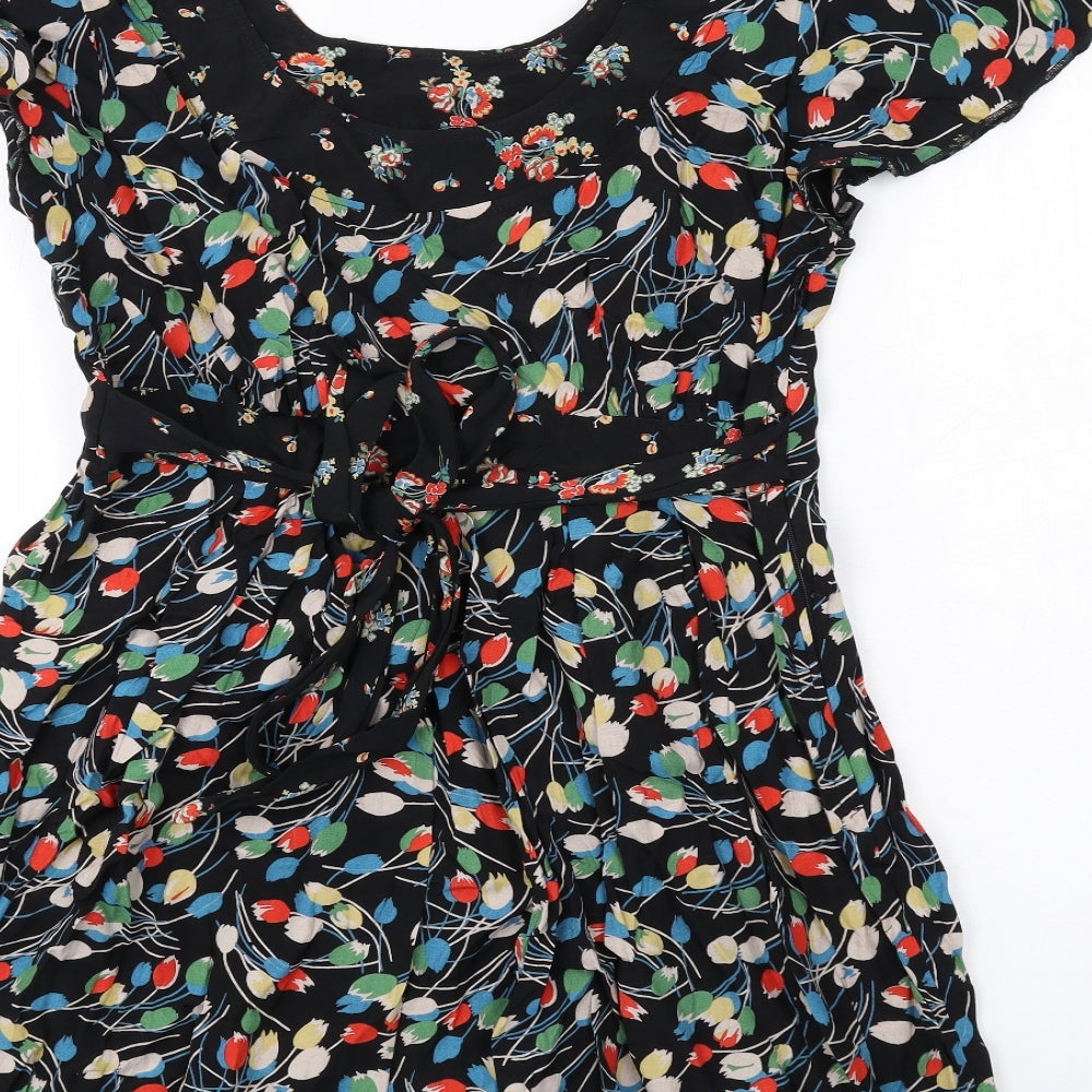 Dorothy Perkins Womens Black Floral Viscose A-Line Size 16 Round Neck Zip