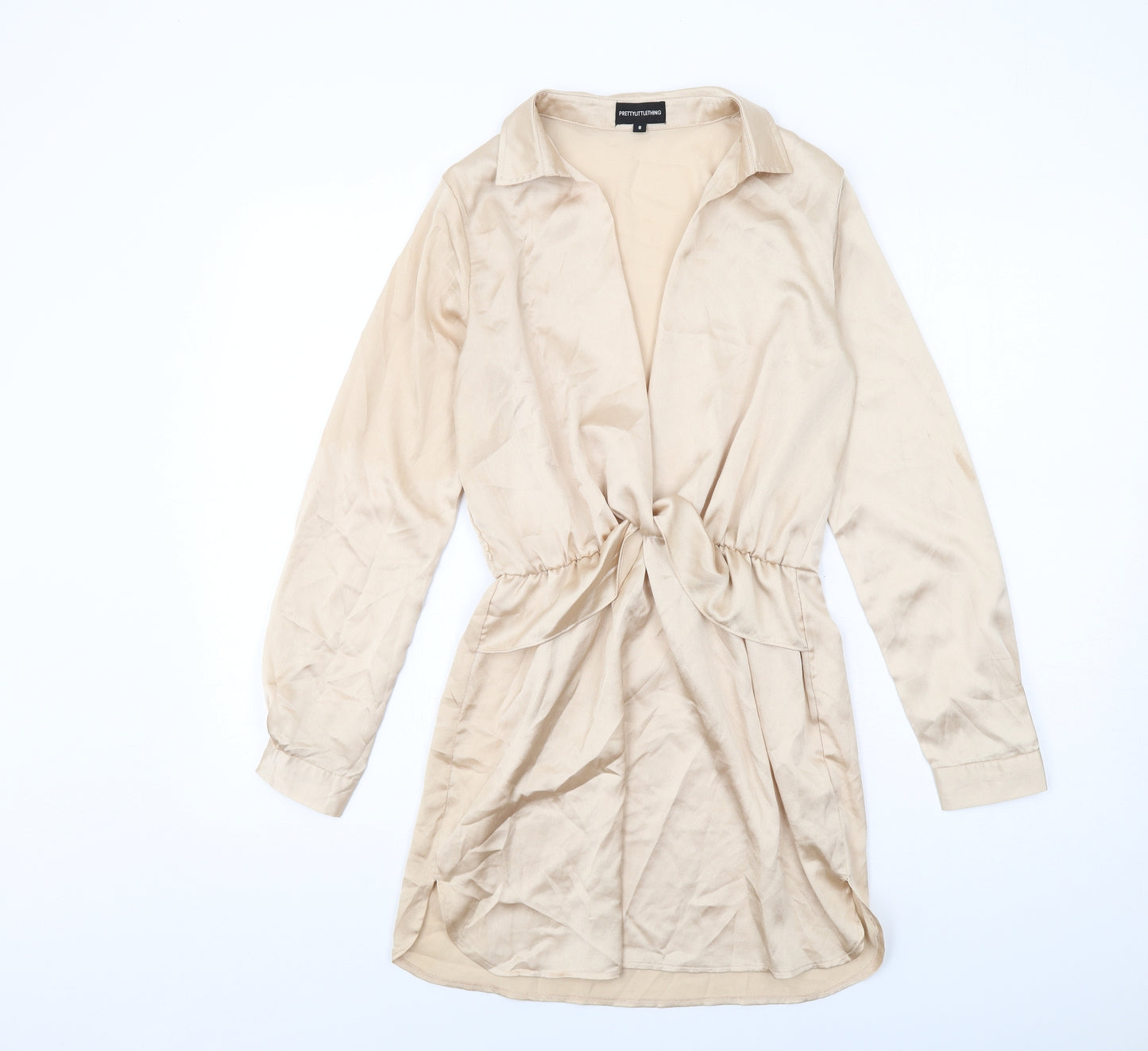 PRETTYLITTLETHING Womens Ivory Polyester A-Line Size 8 Collared Pullover