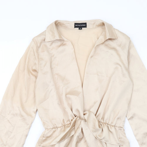PRETTYLITTLETHING Womens Ivory Polyester A-Line Size 8 Collared Pullover