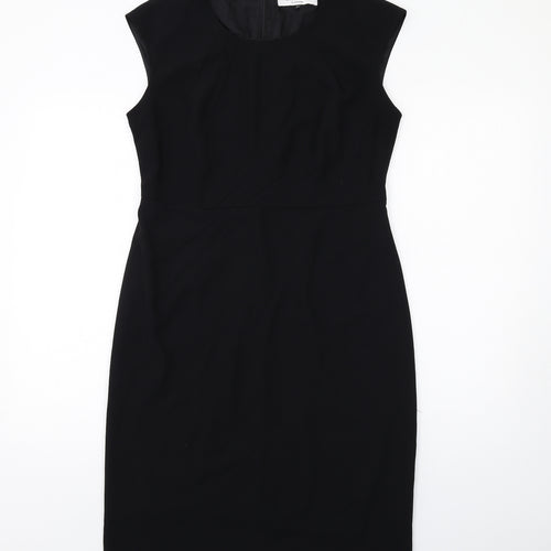 John Lewis Womens Black Polyester Shift Size 12 Round Neck Zip