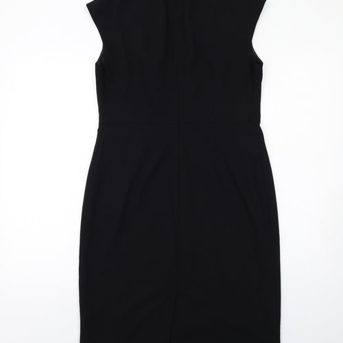 John Lewis Womens Black Polyester Shift Size 12 Round Neck Zip
