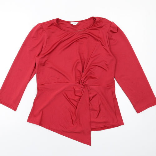 M&Co Womens Red Polyester Basic T-Shirt Size 8 Round Neck