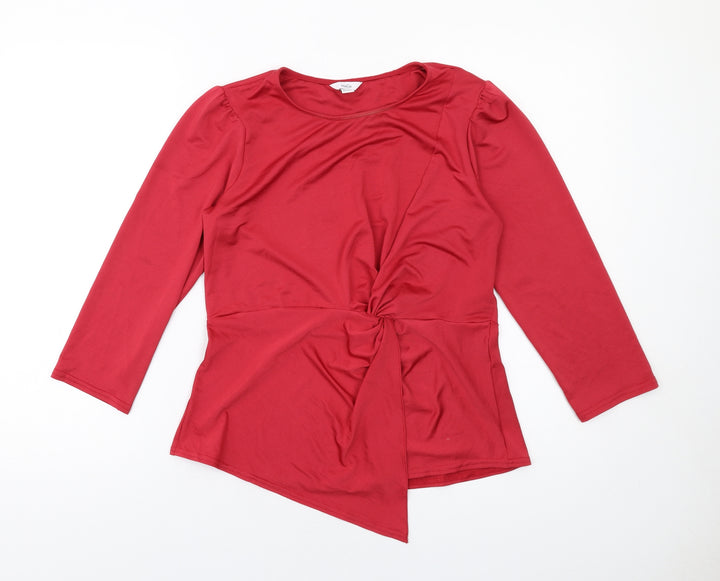 M&Co Womens Red Polyester Basic T-Shirt Size 8 Round Neck