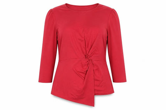Front view of M&Co women’s red polyester basic t-shirt, size UK 8, round neck