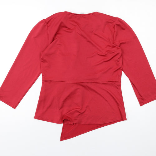 M&Co Womens Red Polyester Basic T-Shirt Size 8 Round Neck