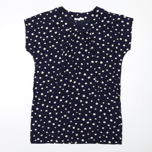 Grove Womens Blue Polka Dot Polyester T-Shirt Dress Size 12 Round Neck Pullover