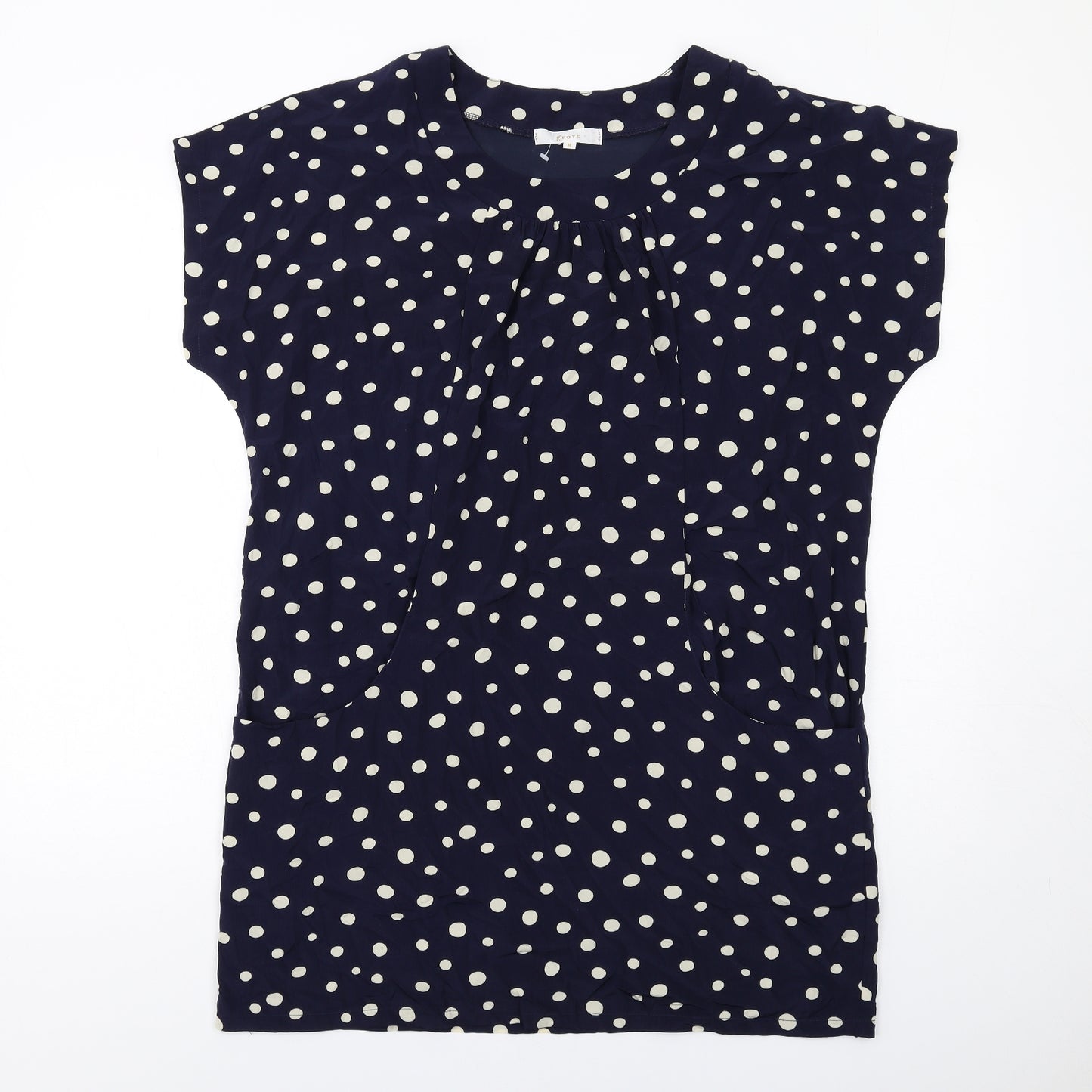 Grove Womens Blue Polka Dot Polyester T-Shirt Dress Size 12 Round Neck Pullover