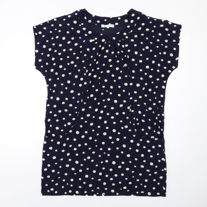 Grove Womens Blue Polka Dot Polyester T-Shirt Dress Size 12 Round Neck Pullover