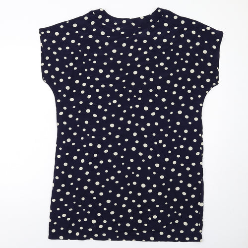 Grove Womens Blue Polka Dot Polyester T-Shirt Dress Size 12 Round Neck Pullover