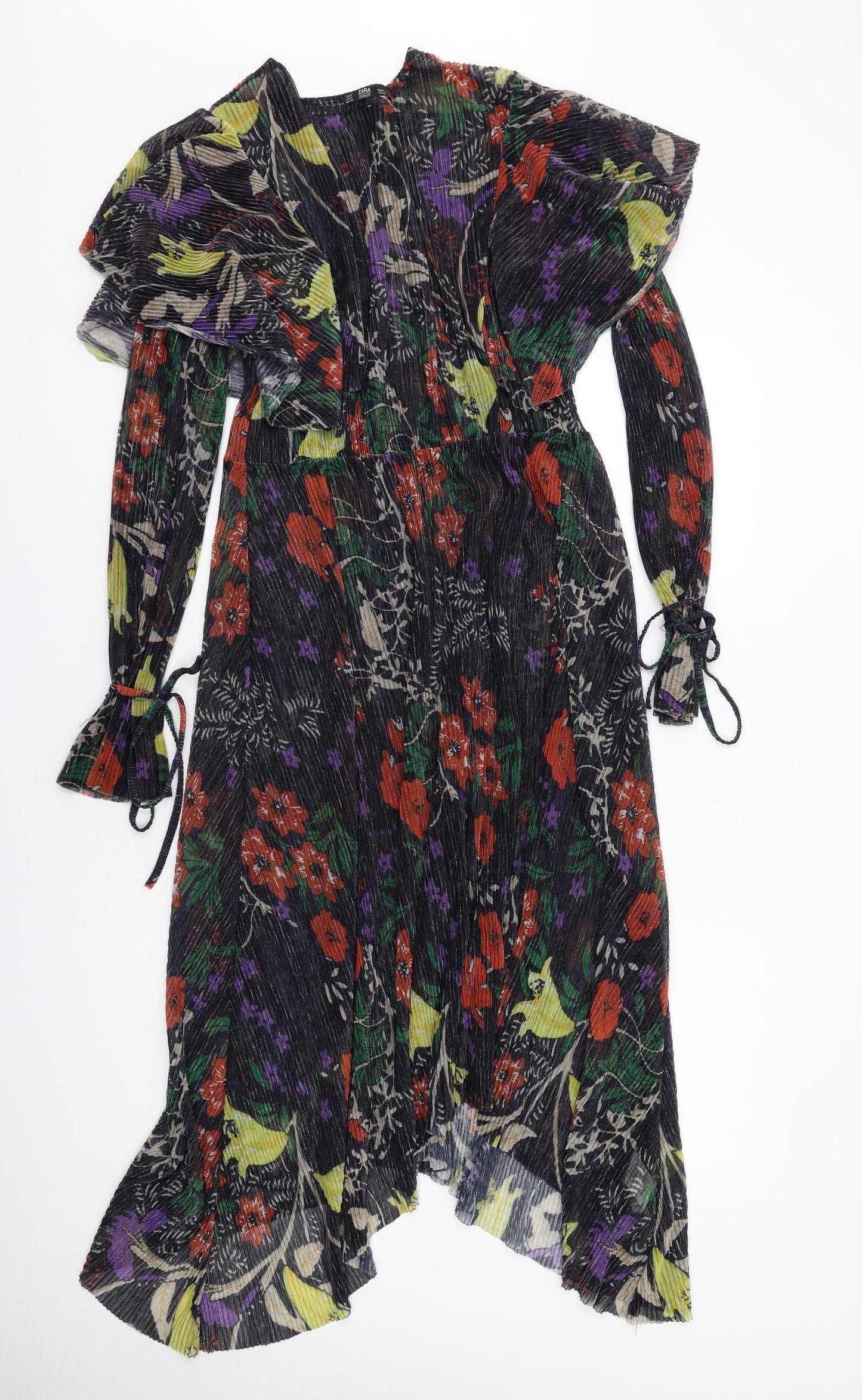 Zara Womens Multicoloured Floral Polyester A-Line Size M V-Neck Pullover